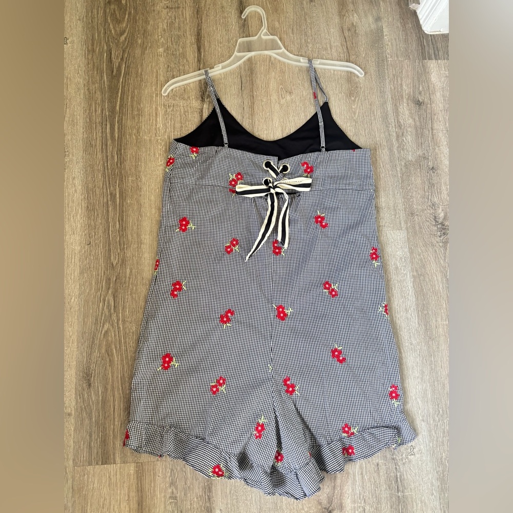 Chelsea & Violet Black-and-White Gingham romper with Red Floral Accents - Picture 14 of 15